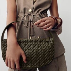 Zara Braided Effect Green Handbag
